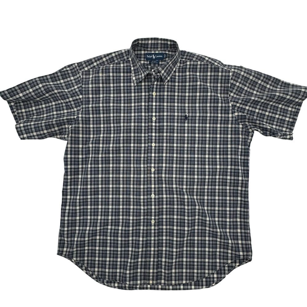 Ralph Lauren Blake Plaid Cotton Button-Down Shirt Navy‎ White Casual Men's L
